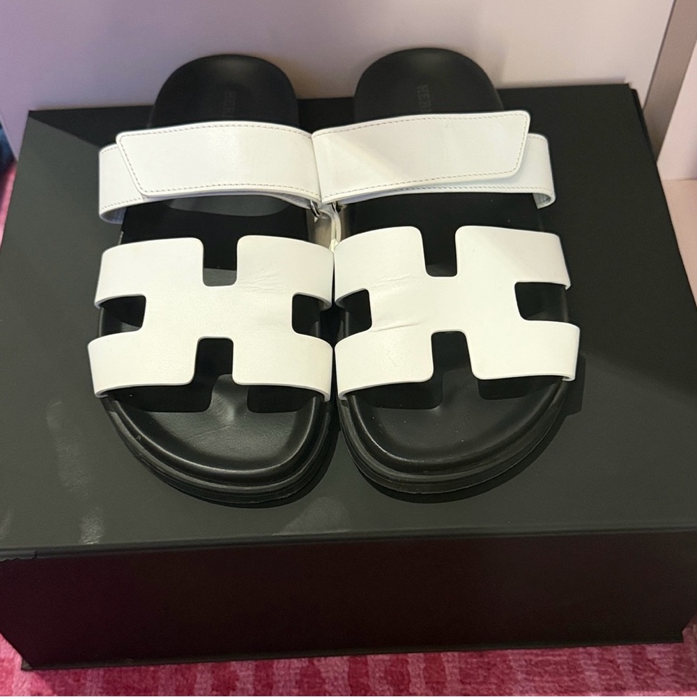 Hermes Chypre White Calfskin Sandal 37.5